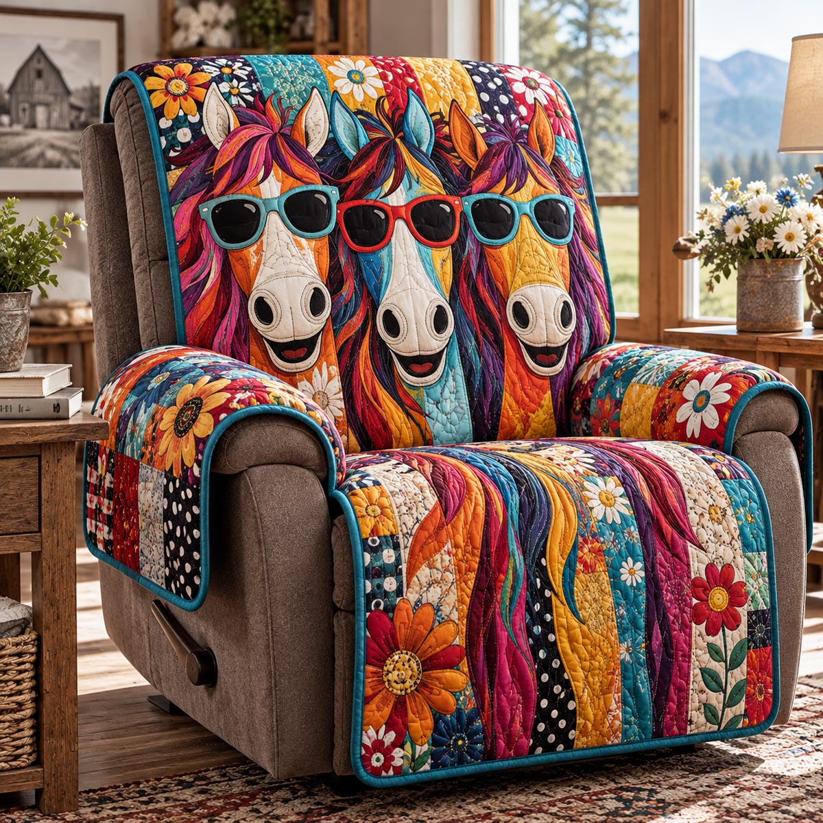 Cool Horses in Shades Quilted Sofa Cover NCU0DV10405