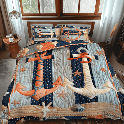 Coral Anchors 3-Piece Quilted Bedding Set NCU0TH1229