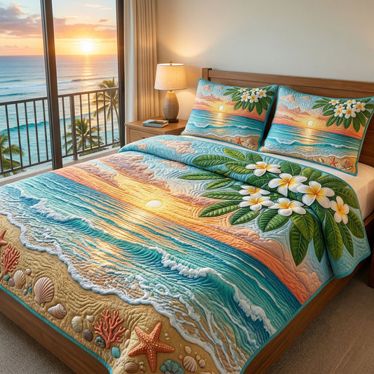 Coral Bliss 3-Piece Quilted Bedding Set NCU0NT12643