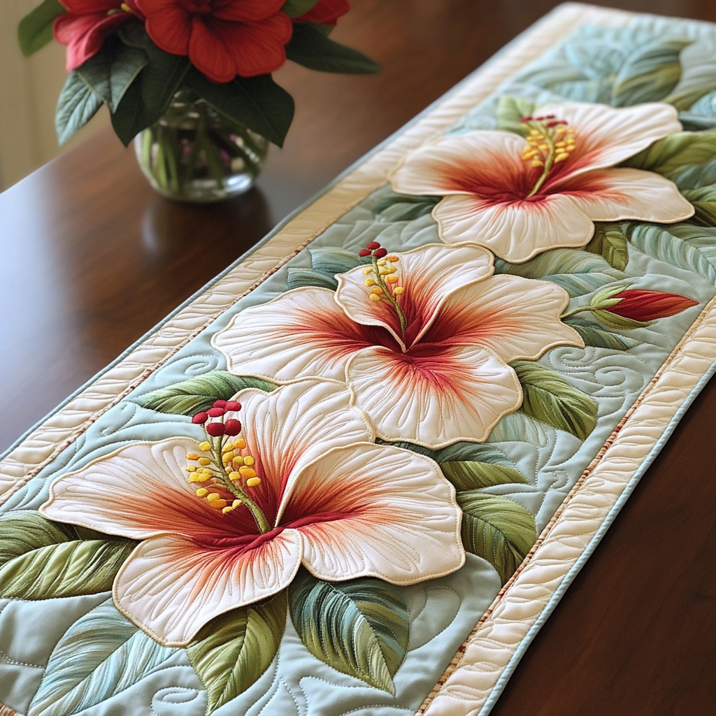 Coral Bloom Quilted Table Runner NCU0VL1788