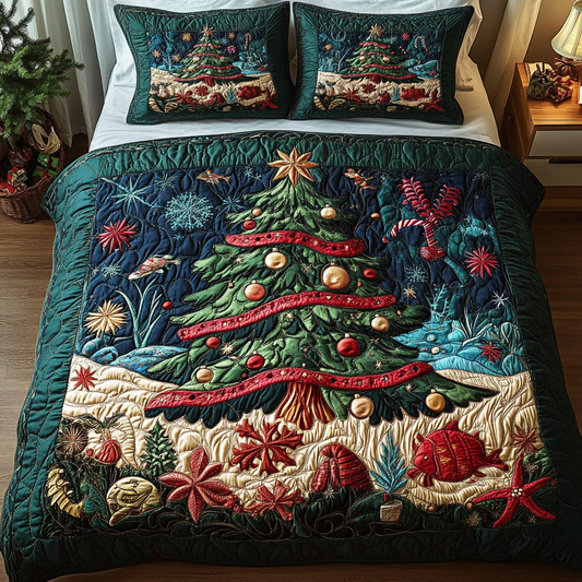 Coral Christmas 3-Piece Quilted Bedding Set NCU0VH969