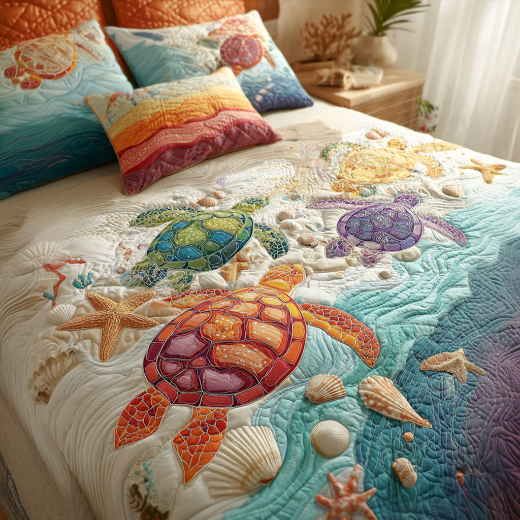 Coral Coastline 3-Piece Quilted Bedding Set NCU0PT8728