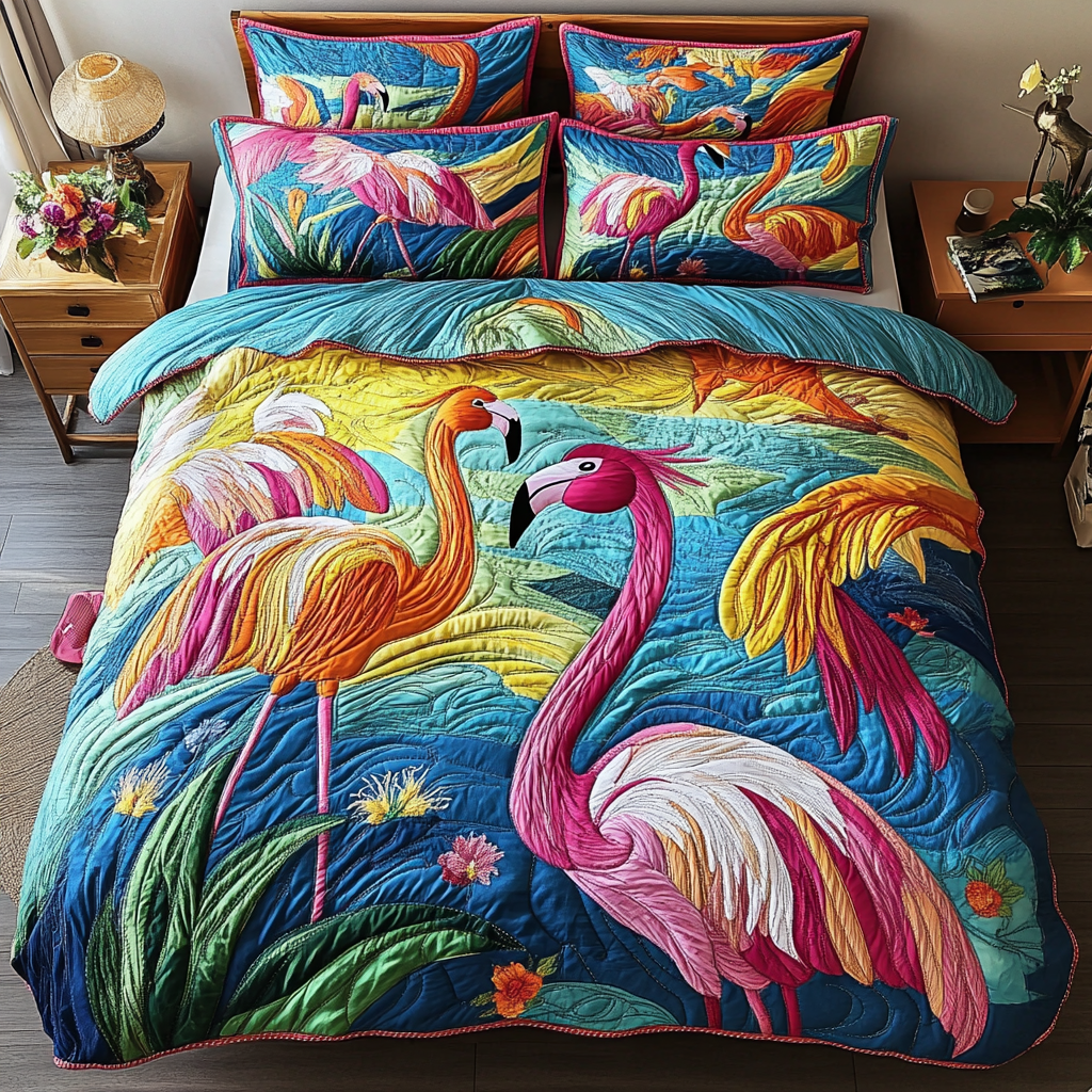 Coral Escape 3-Piece Quilted Bedding Set NCU0VH5592