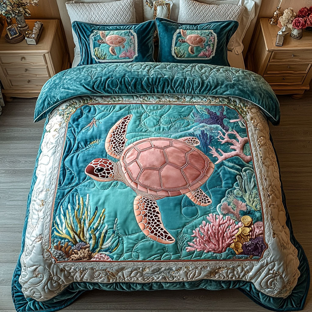Coral Explorer 3-Piece Quilted Bedding Set NCU0NT4222