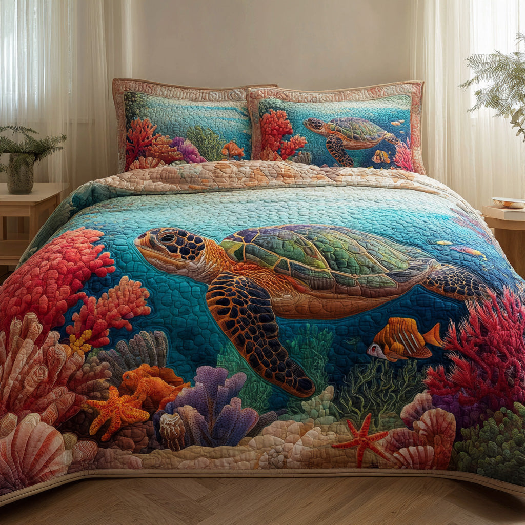 Coral Odyssey 3-Piece Quilted Bedding Set NCU0VL3160