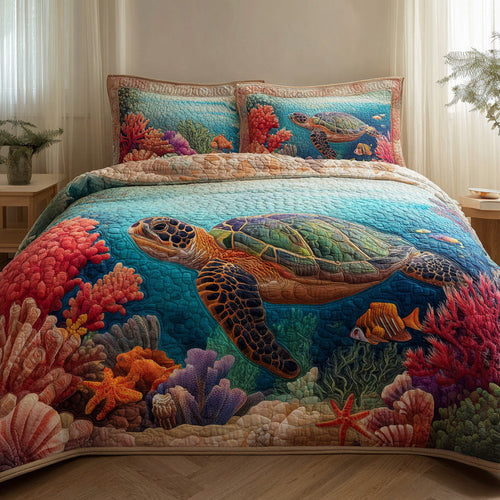 Coral Odyssey 3-Piece Quilted Bedding Set NCU0VL3160