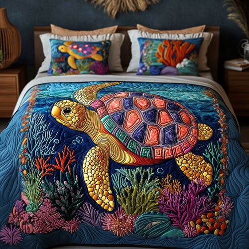 Coral Pathways 3-Piece Quilted Bedding Set NCU0PT2399