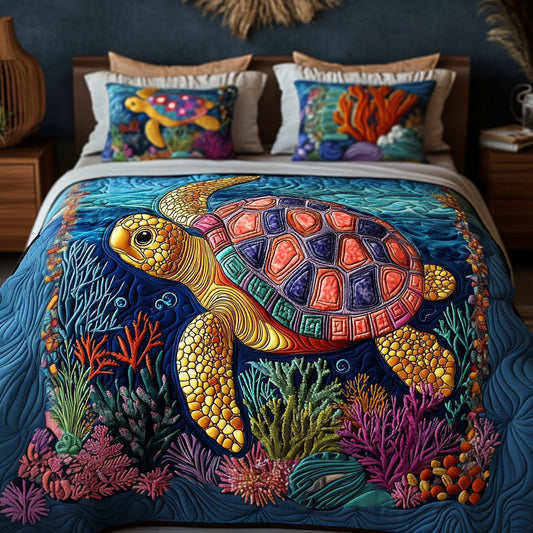 Coral Pathways 3-Piece Quilted Bedding Set NCU0PT2399