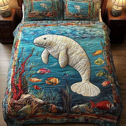 Coral Reef Manatee 3-Piece Quilted Bedding Set NCU0NT2882