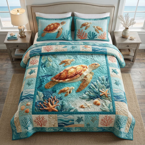 Coral Reef Turtle 3-Piece Quilted Bedding Set NCU0NT12513