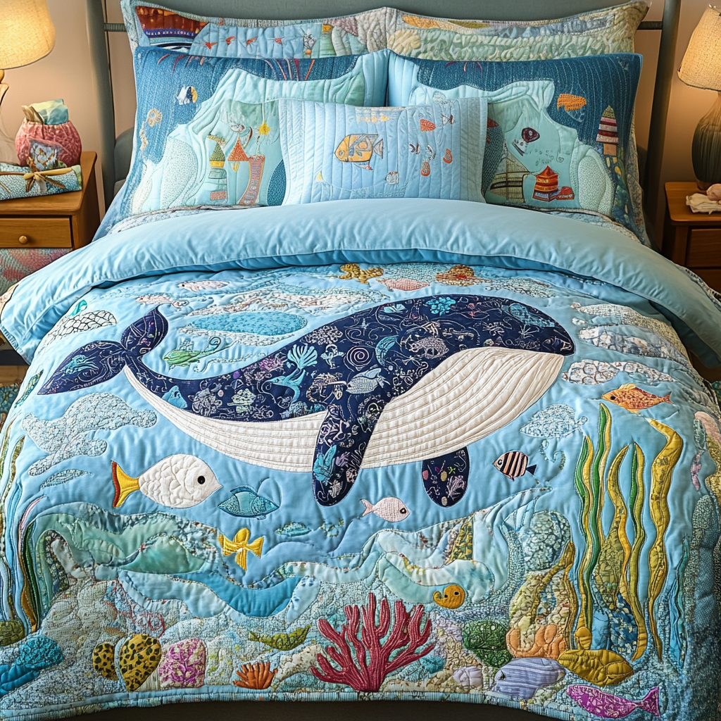 Coral Sky 3-Piece Quilted Bedding Set NCU0VH5908