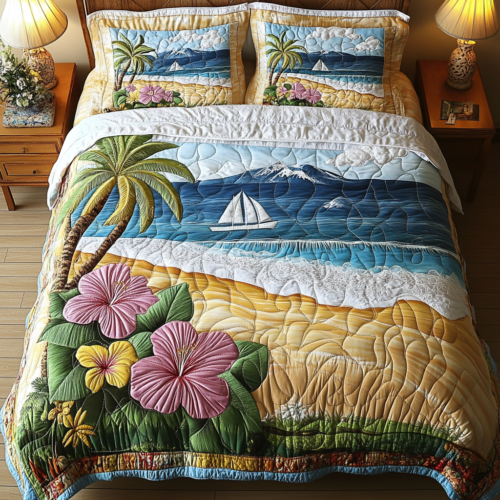 Coral Tide 3-Piece Quilted Bedding Set NCU0VL2485