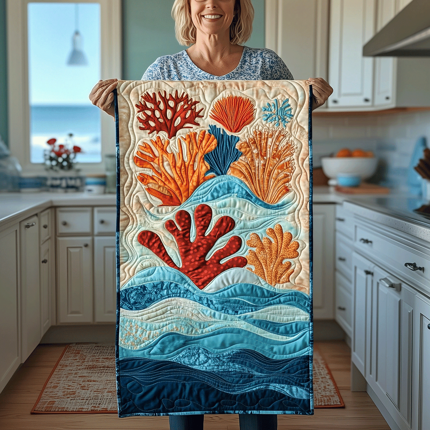 Coral Tide Quilted Table Runner NCU0TH2680