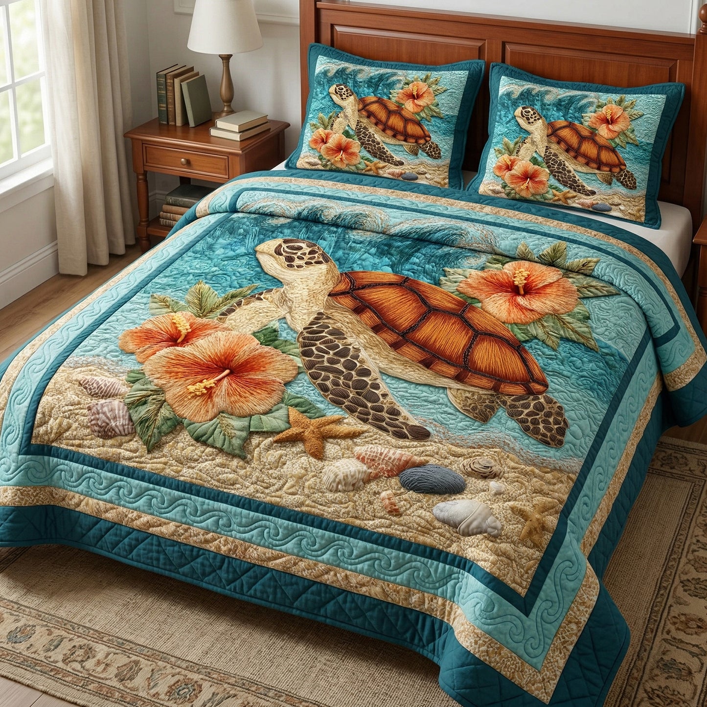 Coral Turtle 3-Piece Quilted Bedding Set NCU0NT12709