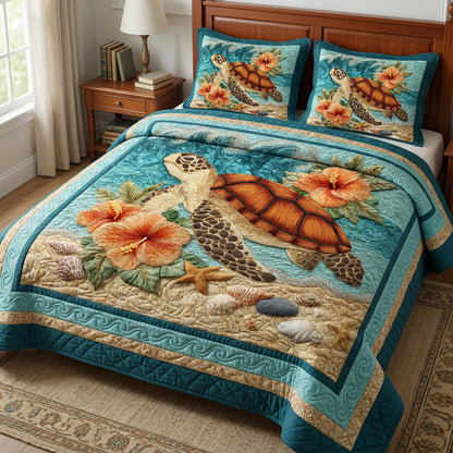 Coral Turtle 3-Piece Quilted Bedding Set NCU0NT12709