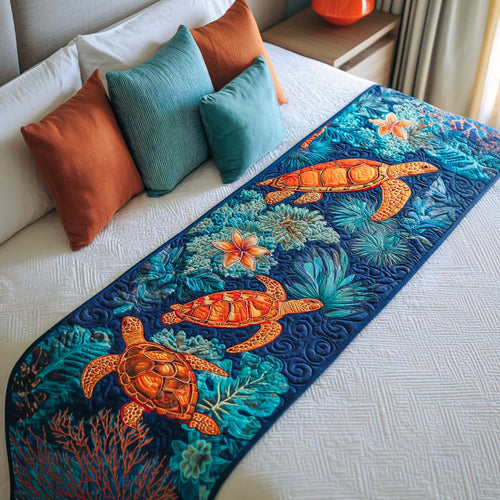 Coral Turtle Dance Quilted Bed Runner NCU0NT8504