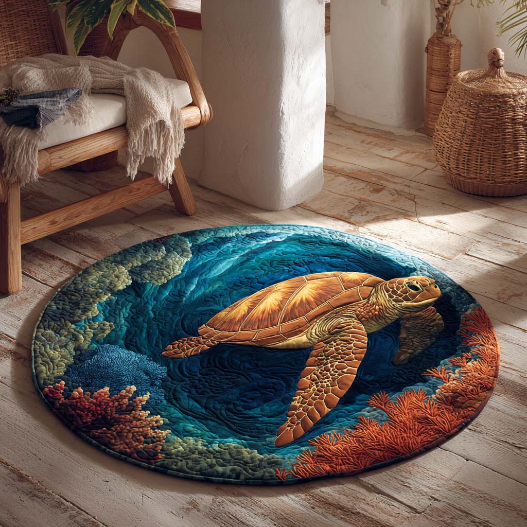 Coral Turtle Quilted Round Mat NCU0HH1888