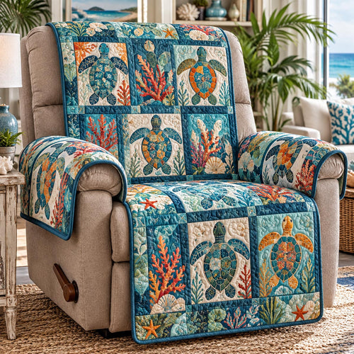 Coral Turtle Tiles Quilted Sofa Cover NCU0DV10448
