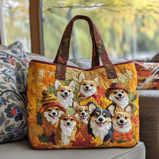 Corgi Autumn Vibes Quilted Tote Bag NCU0NT9309