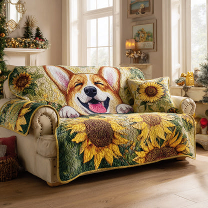 Corgi Bloom Quilted Sofa Cover NCU0HH1666