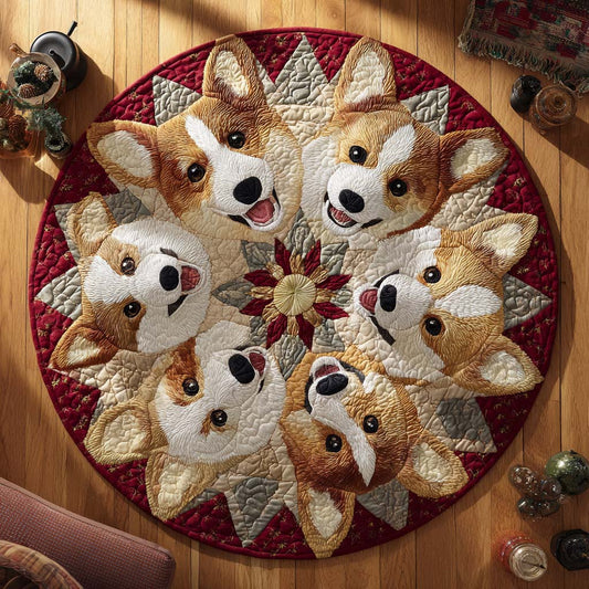 Corgi Christmas Bloom Quilted Round Mat NCU0XD681