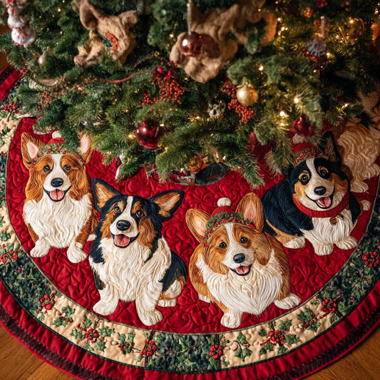 Corgi Christmas Crew Quilted Christmas Tree Skirt NCU0HH783