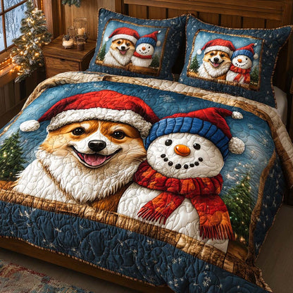 Corgi Christmas Smile 3-Piece Quilted Bedding Set NCU0XD712
