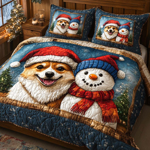 Corgi Christmas Smile 3-Piece Quilted Bedding Set NCU0XD712