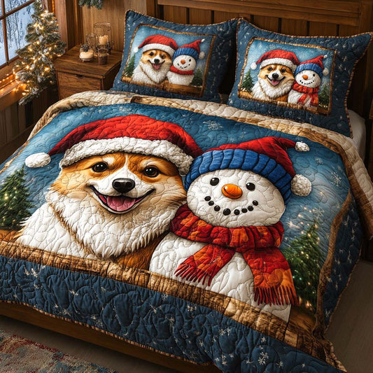 Corgi Christmas Smile 3-Piece Quilted Bedding Set NCU0XD712