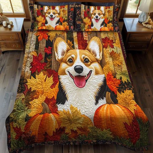 Corgi Companion Delight 3-Piece Quilted Bedding Set NCU0PT834