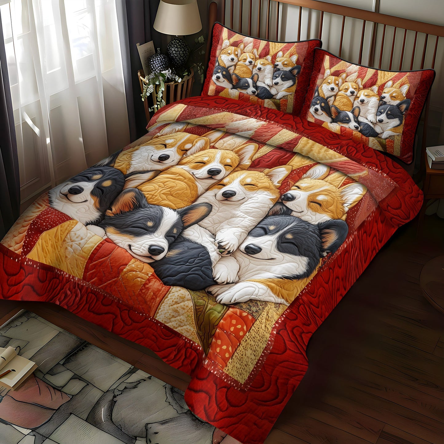 Corgi Cuddle Squad 3-Piece Quilted Bedding Set NCU0PT3002