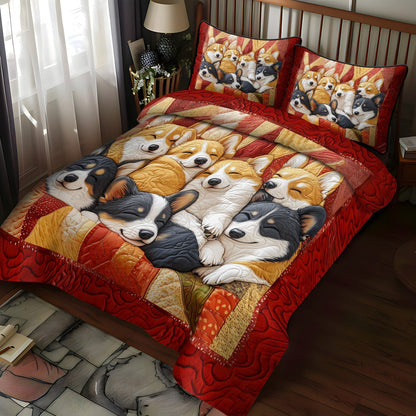 Corgi Cuddle Squad 3-Piece Quilted Bedding Set NCU0PT3002