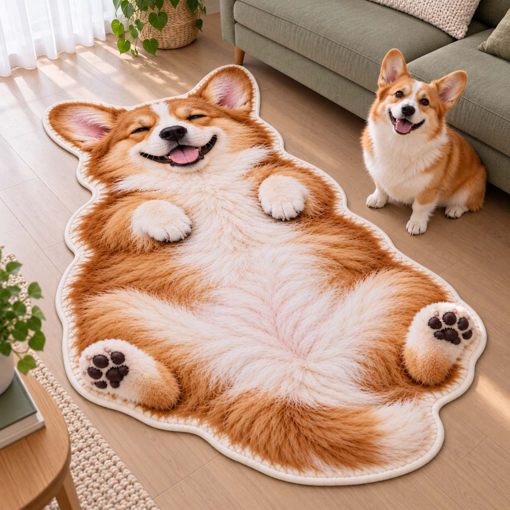Corgi Happy Flop Custom Shape Area Rug NCU0HH2166