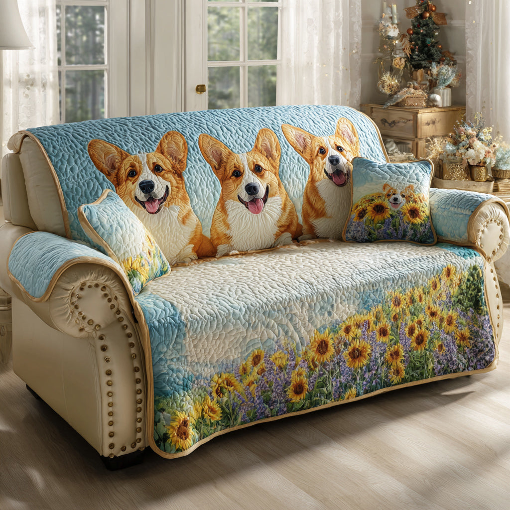 Corgi Haven Quilted Sofa Cover NCU0HH1672