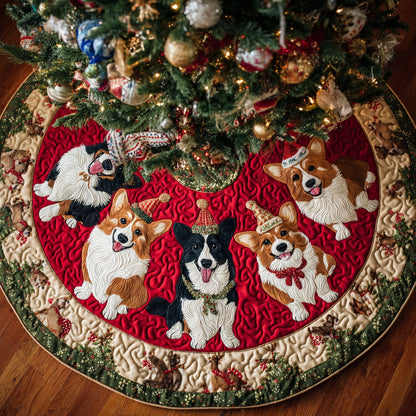 Corgi Holiday Circle Quilted Christmas Tree Skirt NCU0HH784