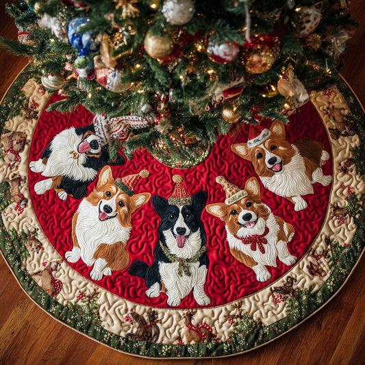 Corgi Holiday Circle Quilted Christmas Tree Skirt NCU0HH784