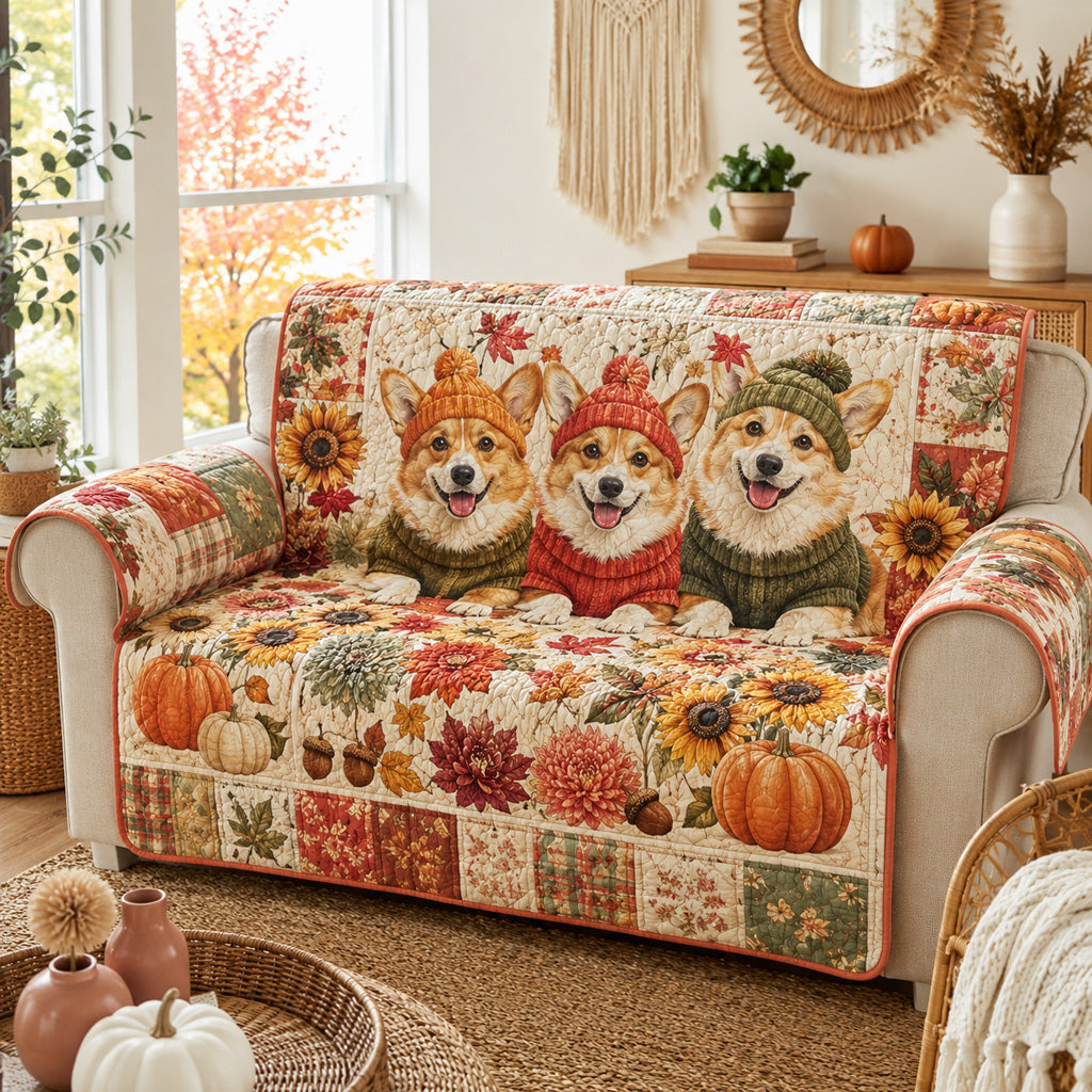 Corgi Meadow Sunshine Quilted Sofa Cover NCU0HH2118