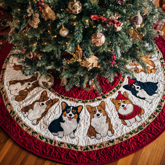 Corgi Mistletoe Fun Quilted Christmas Tree Skirt NCU0HH785