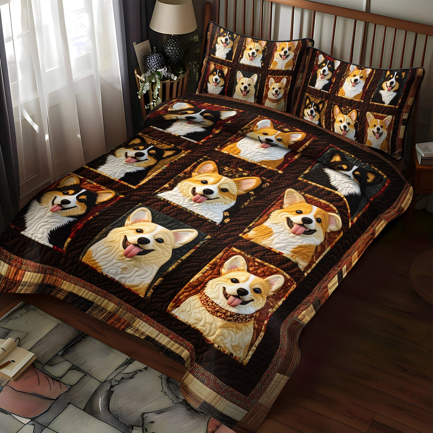 Corgi Playtime 3-Piece Quilted Bedding Set NCU0PT840