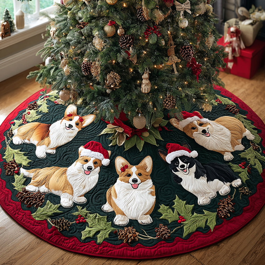 Corgi Sleigh Bells Quilted Christmas Tree Skirt NCU0DV8094
