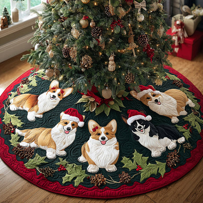 Corgi Sleigh Bells Quilted Christmas Tree Skirt NCU0DV8094