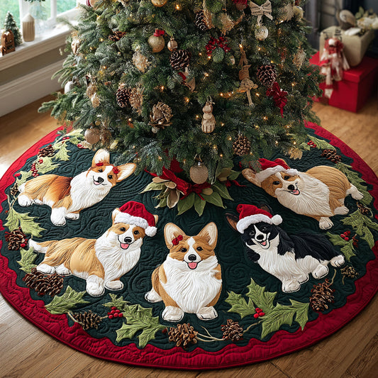 Corgi Sleigh Bells Quilted Christmas Tree Skirt NCU0DV8094