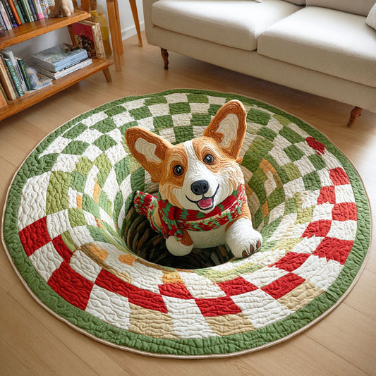 Corgi Sleigh Quilted Round Mat NCU0TD845