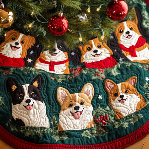 Corgi Yuletide Charm Quilted Christmas Tree Skirt NCU0PT2058