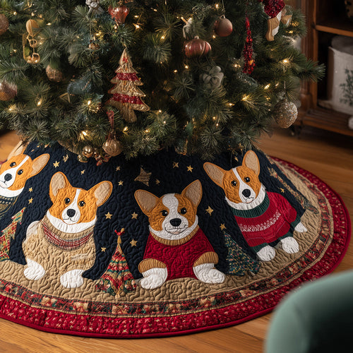 Corgis in Knitland Christmas Quilted Tree Skirt NCU0TH3644