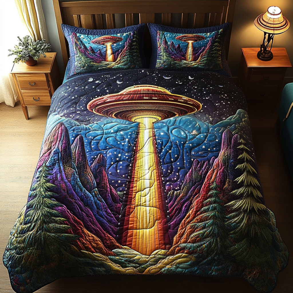Cosmic Encounter 3-Piece Quilted Bedding Set NCU0DV2996