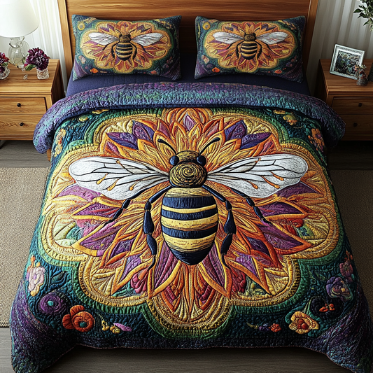 Cosmic Floral Bee 3-Piece Quilted Bedding Set NCU0VL1189