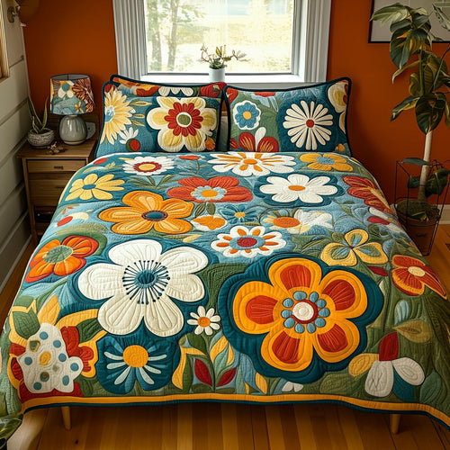 Cosmic Flower 3-Piece Quilted Bedding Set NCU0PT5386