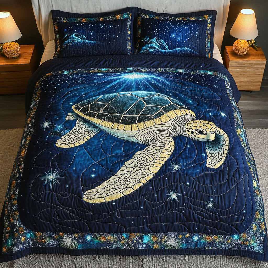 Cosmic Glow Turtle 3-Piece Quilted Bedding Set NCU0NT3583
