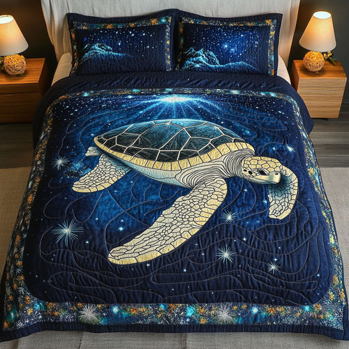 Cosmic Glow Turtle 3-Piece Quilted Bedding Set NCU0NT3583